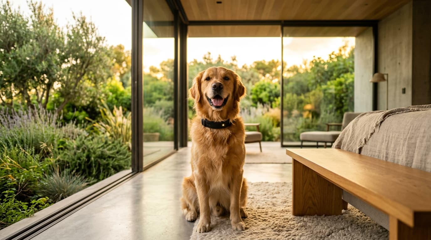 Happy Golden Retriever Companion in Sunlit Modern Home